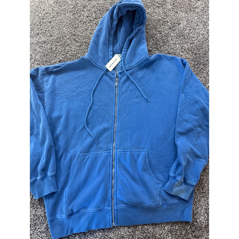 John Galt PacSun Blue Oversized Zip Up Hoodie Fleece Sweatshirt MDA110Z-Z087